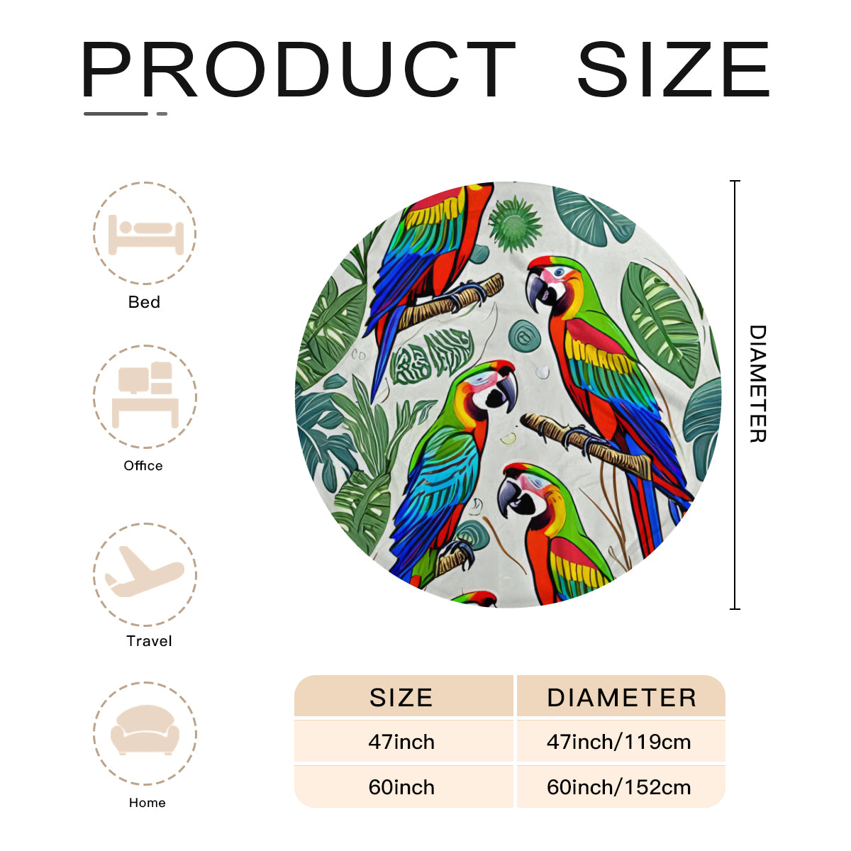 Single-Sided Printed Round Blanket | 280GSM Flannel - 35 - Abstract Birds