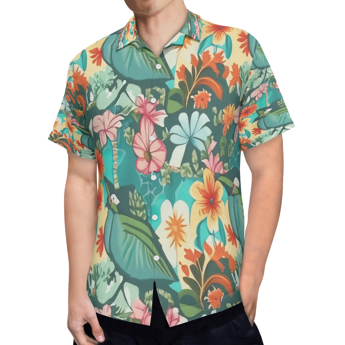 All-Over Print Hawaiian Shirt（No chest pocket) | Polyester - 15 - Abstract Birds