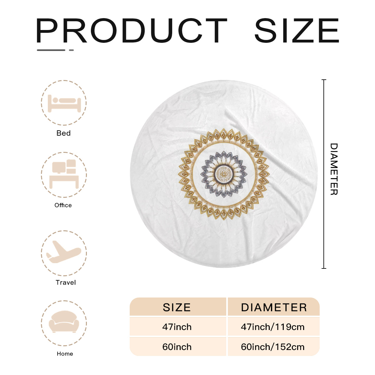 Single-Sided Printed Round Blanket | 280GSM Flannel - 7 - Luxx Mandala