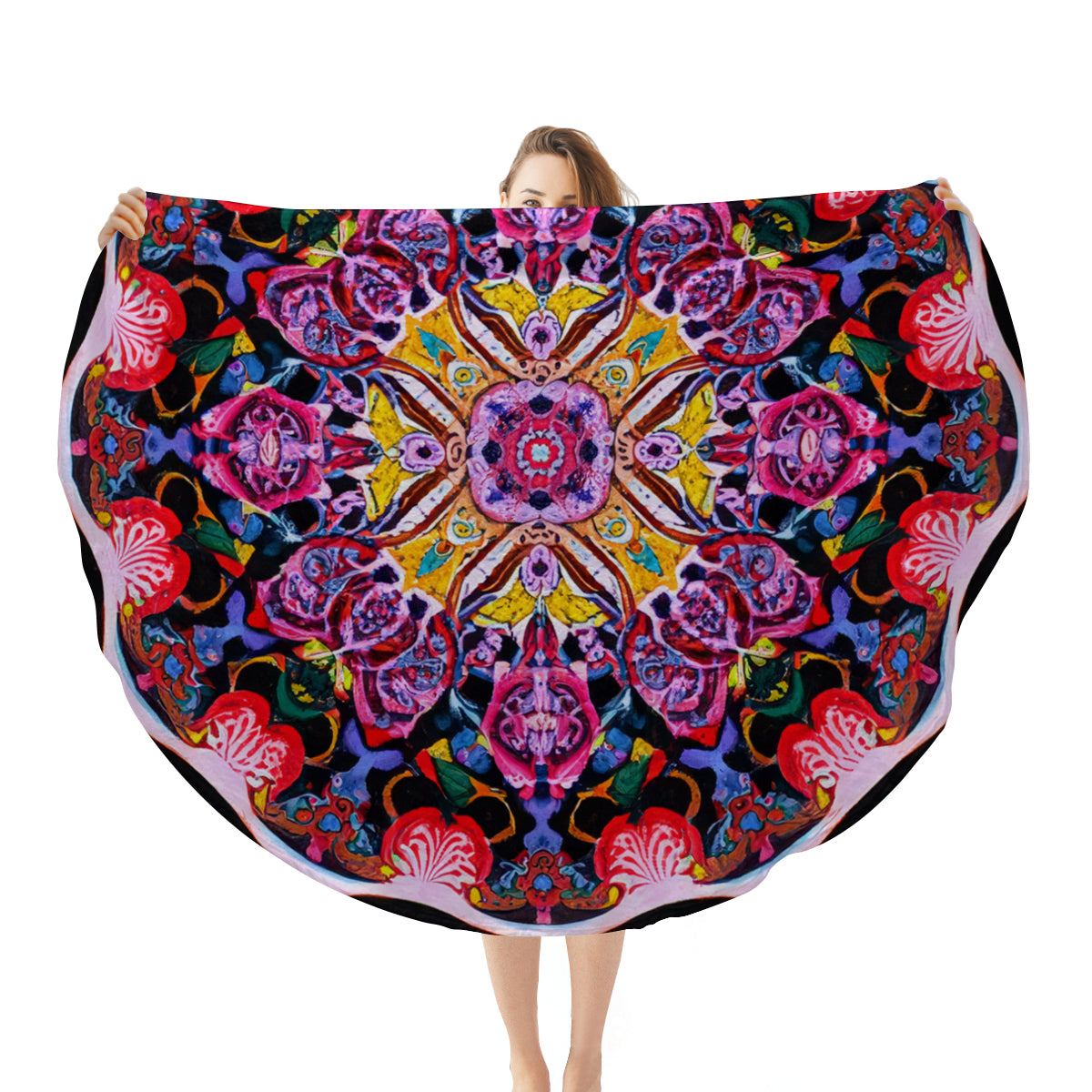 Single-Sided Printed Round Blanket | 280GSM Flannel - 11 - COLORFUL MANDALA