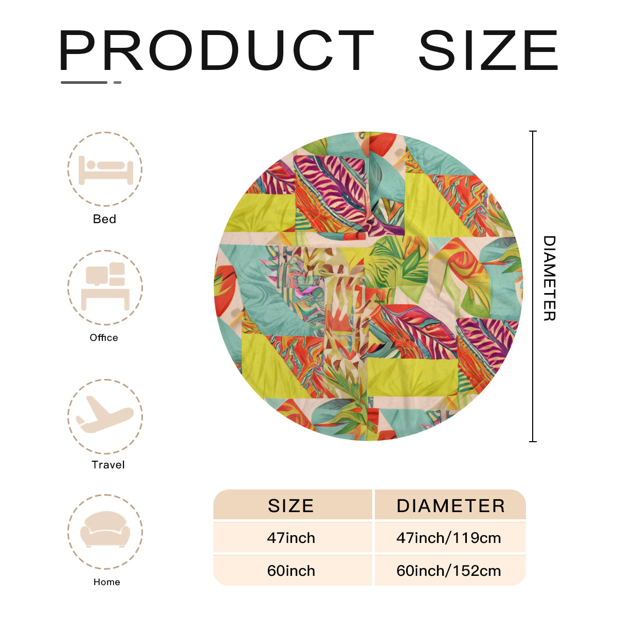 Single-Sided Printed Round Blanket | 280GSM Flannel - 12 - TROPICAL INSPIRED