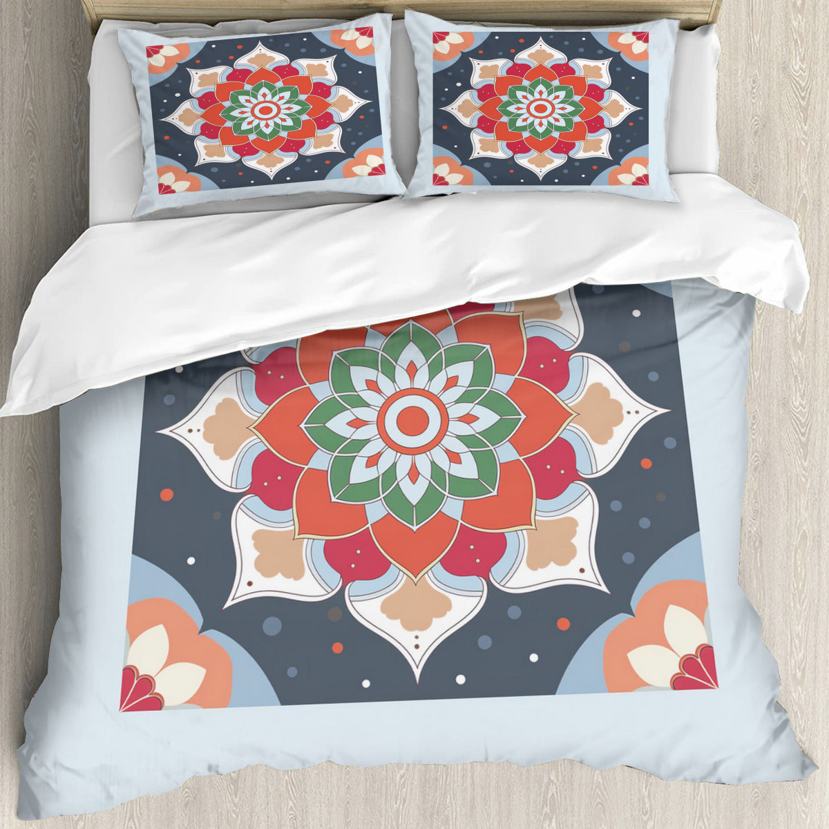 Multi Size Printed Duvet Cover Set (Double)｜Polyester - 18 - COLORFUL MANDALA