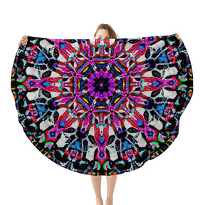 Single-Sided Printed Round Blanket | 280GSM Flannel - 9 - COLORFUL MANDALA