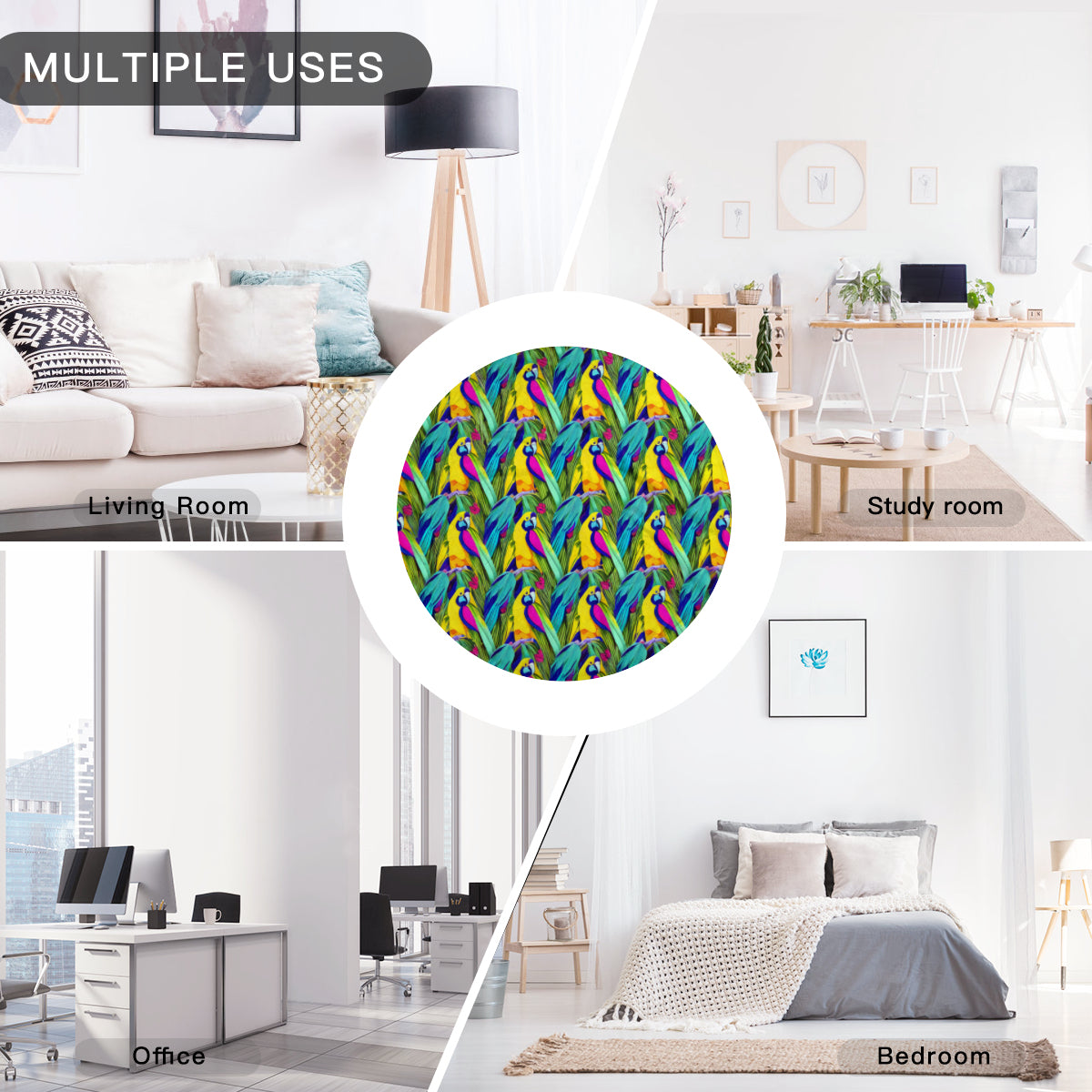 Single-Sided Printed Round Blanket | 280GSM Flannel - 31 - Abstract Birds