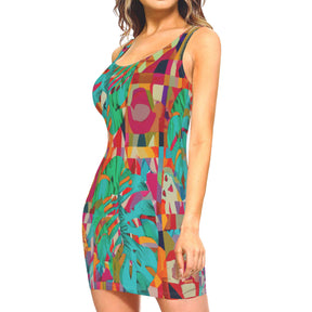 All-Over Print Sleeveless Slim-Fit Tank Top Slip Dress | Polyester - 8 - TROPICAL INSPIRED