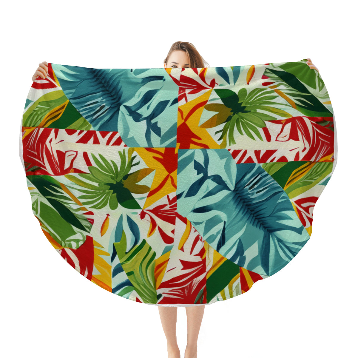 Single-Sided Printed Round Blanket | 280GSM Flannel - 11 - TROPICAL INSPIRED