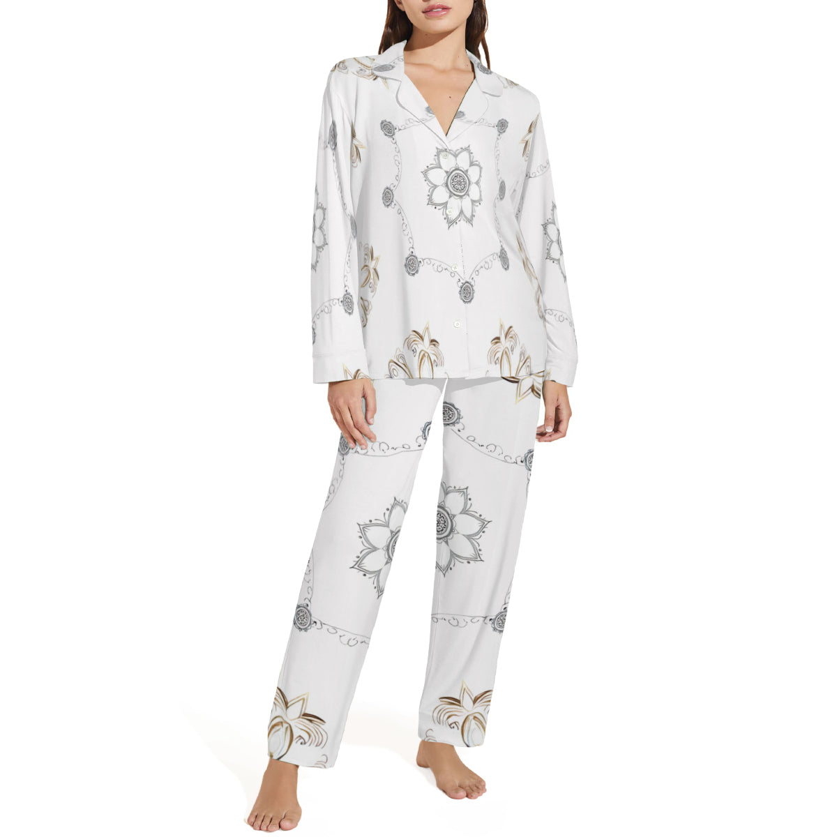 All-Over Print Adult Long-Sleeved Pajamas Set (Multi-Sided Design) |  Polyester - 17 - Luxx Mandala