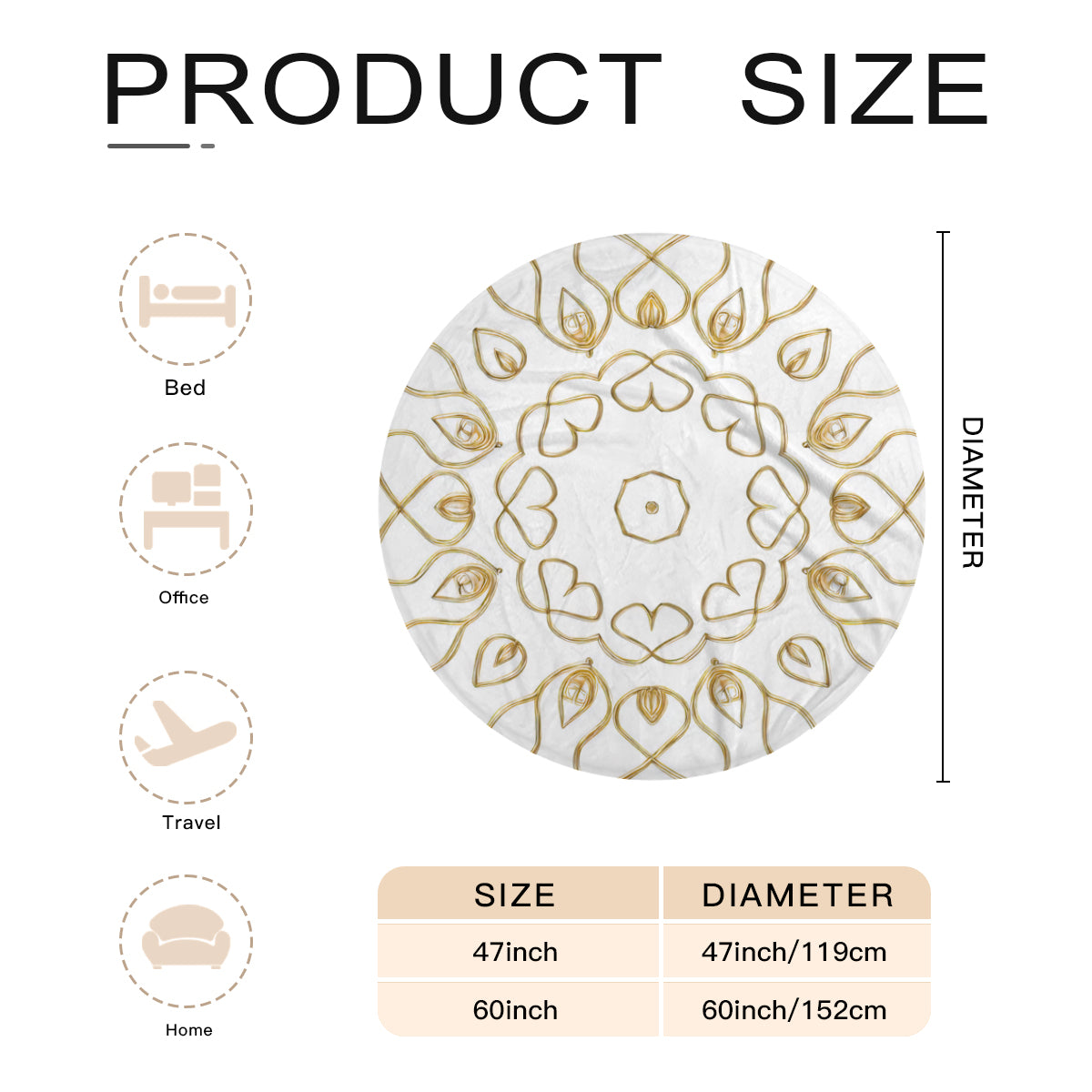 Single-Sided Printed Round Blanket | 280GSM Flannel - 18 - Luxx Mandala