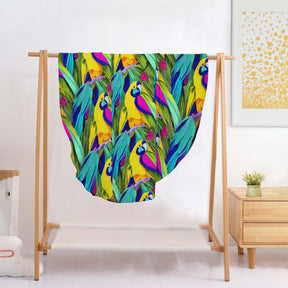 Single-Sided Printed Round Blanket | 280GSM Flannel - 31 - Abstract Birds