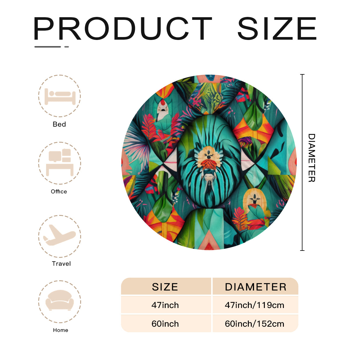 Single-Sided Printed Round Blanket | 280GSM Flannel - 10 - TROPICAL INSPIRED