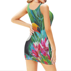 All-Over Print Sleeveless Slim-Fit Tank Top Slip Dress | Polyester - 10