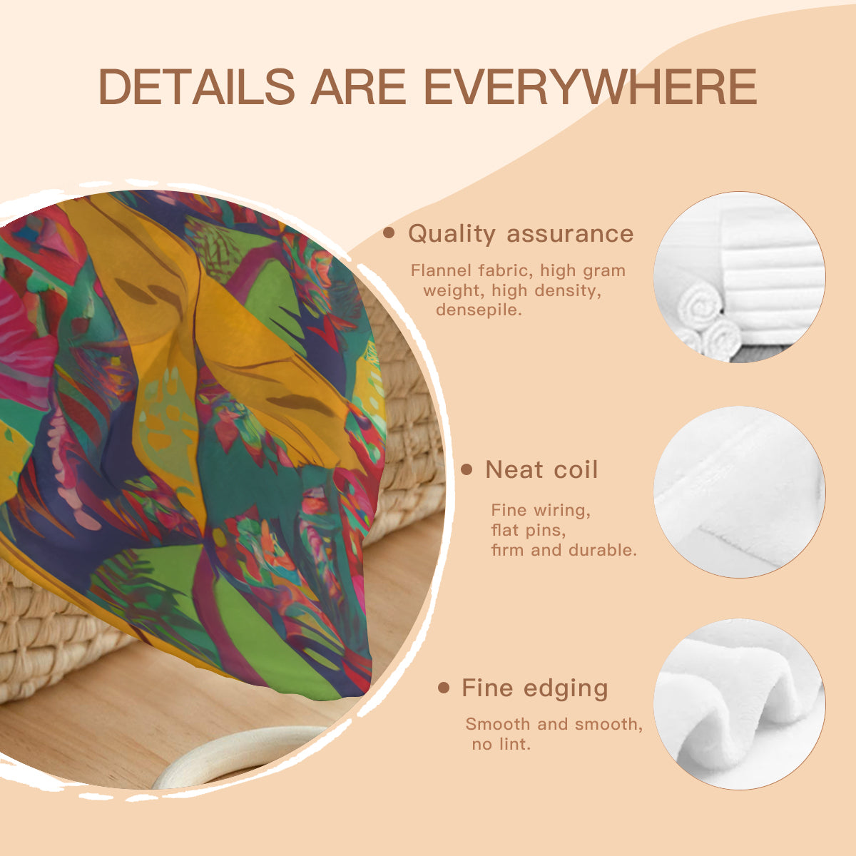 Single-Sided Printed Round Blanket | 280GSM Flannel - 13 - TROPICAL INSPIRED