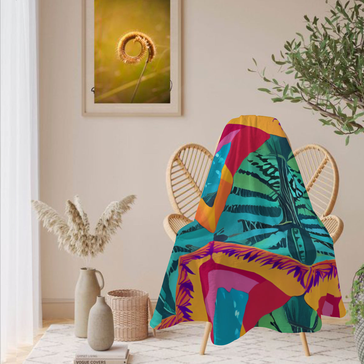 Single-Sided Printed Round Blanket | 280GSM Flannel - 18 - TROPICAL INSPIRED