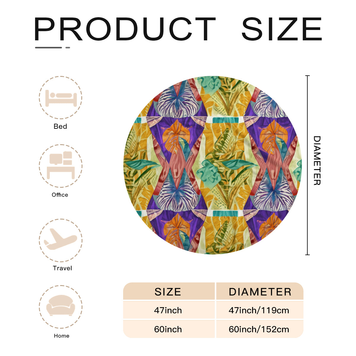 Single-Sided Printed Round Blanket | 280GSM Flannel - 21 - TROPICAL INSPIRED