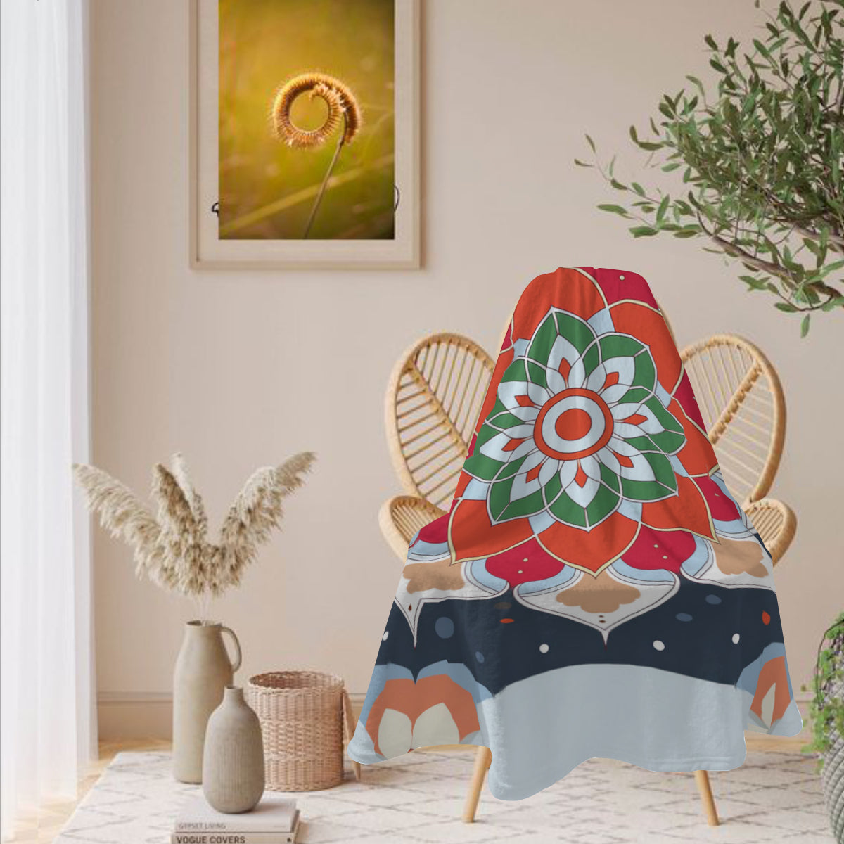 Single-Sided Printed Round Blanket | 280GSM Flannel - 18 - COLORFUL MANDALA