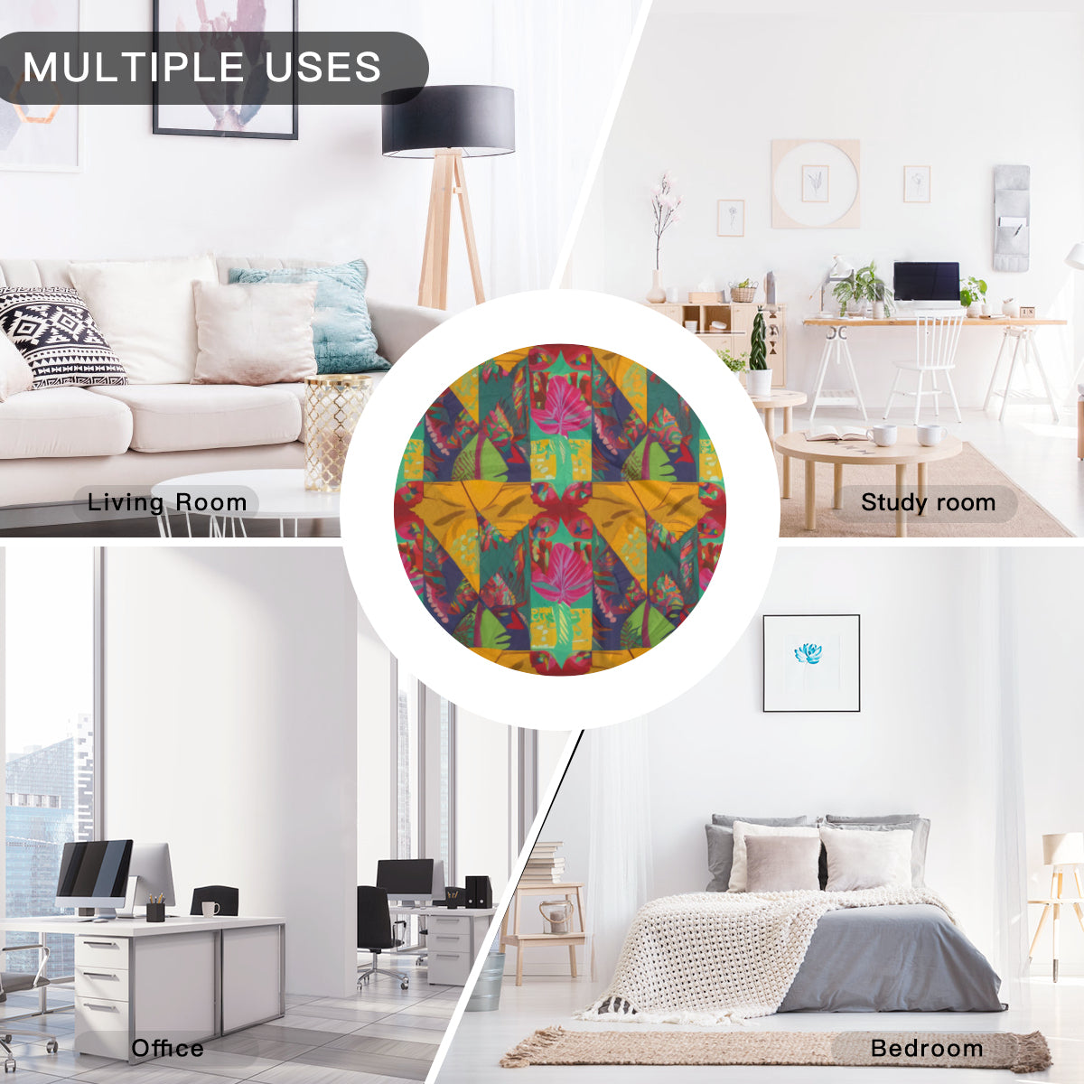 Single-Sided Printed Round Blanket | 280GSM Flannel - 13 - TROPICAL INSPIRED