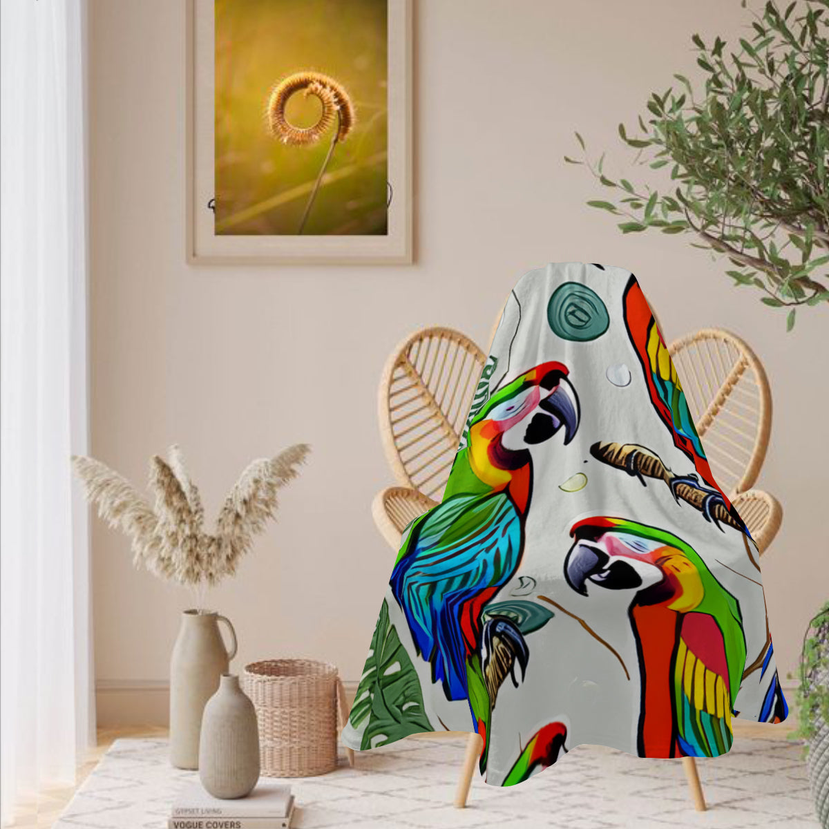 Single-Sided Printed Round Blanket | 280GSM Flannel - 35 - Abstract Birds