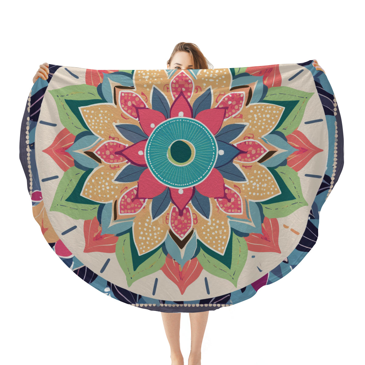 Single-Sided Printed Round Blanket | 280GSM Flannel - 24 - COLORFUL MANDALA