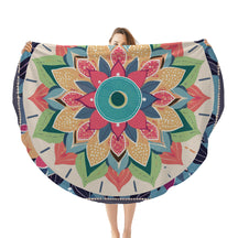 Single-Sided Printed Round Blanket | 280GSM Flannel - 24 - COLORFUL MANDALA