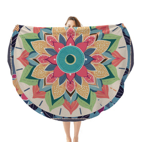 Single-Sided Printed Round Blanket | 280GSM Flannel - 24 - COLORFUL MANDALA