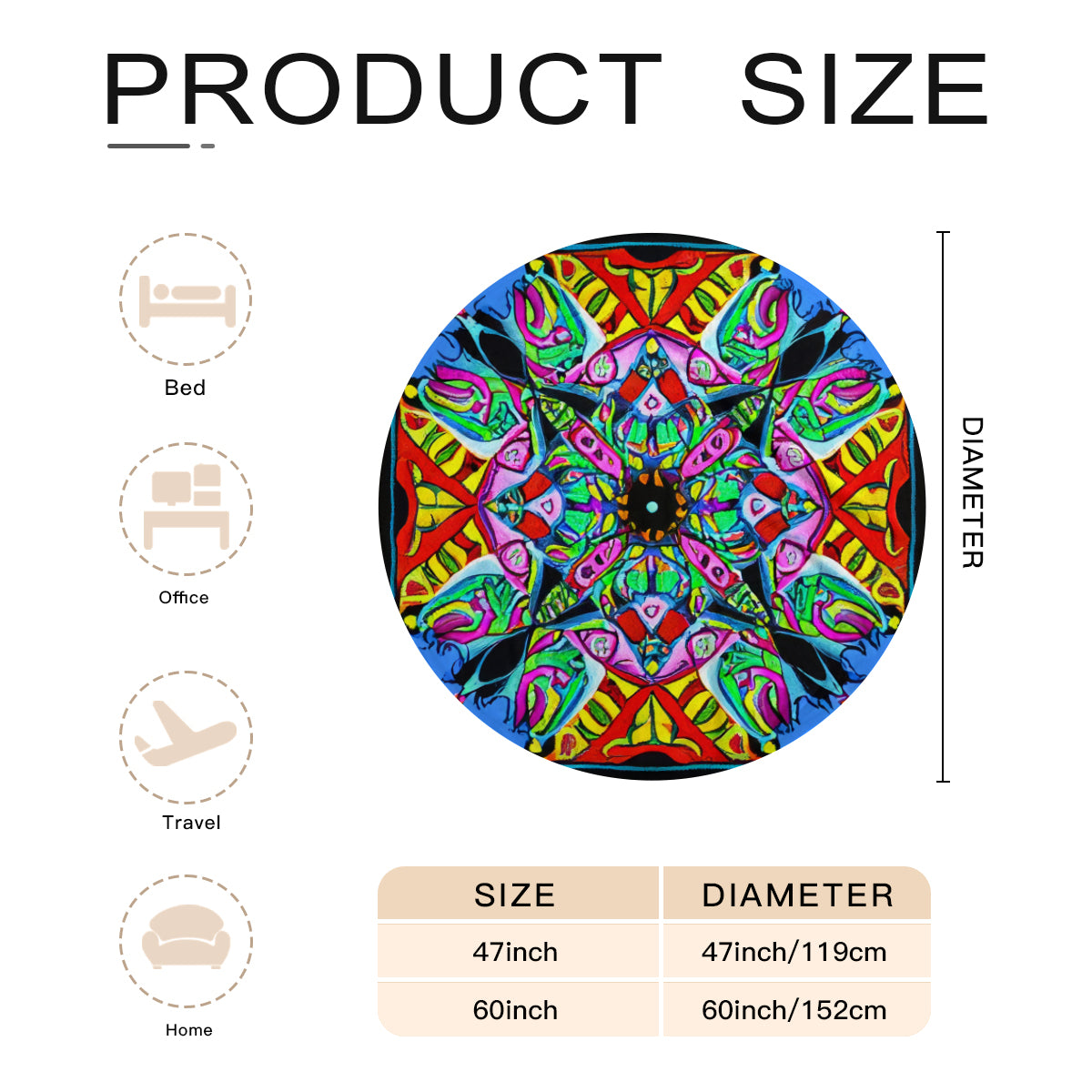 Single-Sided Printed Round Blanket | 280GSM Flannel - 7 - COLORFUL MANDALA