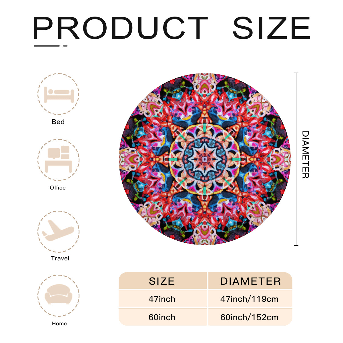 Single-Sided Printed Round Blanket | 280GSM Flannel - 8 - COLORFUL MANDALA