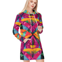 All-Over Print Women Long Sleeve Casual Hoodie Sweatshirt Dress丨 Polyester - 2 - TROPICAL INSPIRED